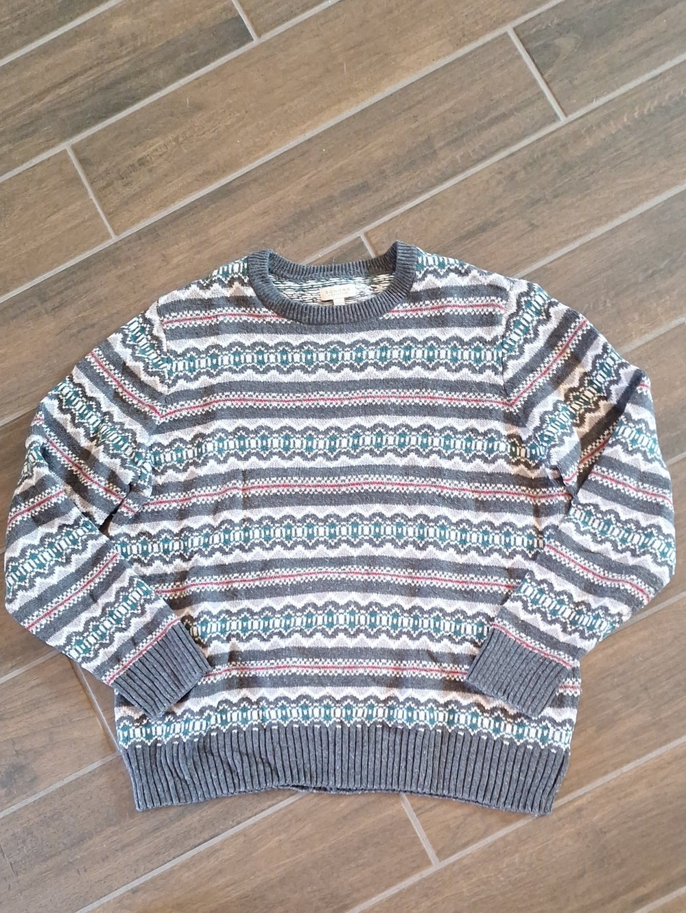 Vintage 90s Sonoma Cotton Wool Fairisle Sweater Gray Green Red Size XXL